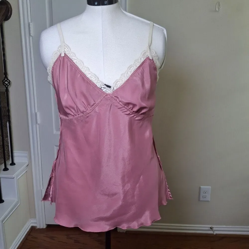 Vintage Babydoll Satin Lace Camisole Top Pink XL Y2K Fairy Grunge Coquette